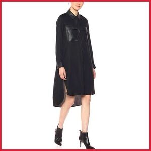 BCBG Black Button-Up Shirt Dress with Faux Leather Accents
